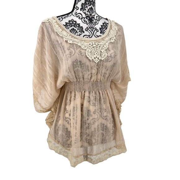 2B Bebe Vintage Y2k Cream Blouse with Dolman Sleeves and Embellished Details - Picture 6 of 12